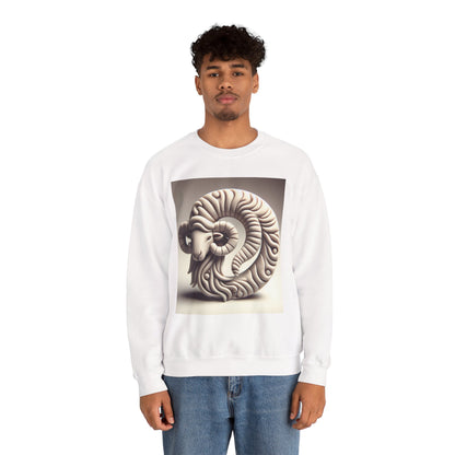 Unisex Heavy Blend™ Crewneck Sweatshirt, Round Statue, Aries Zodiac Design