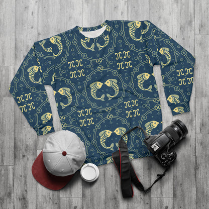 Unisex Sweatshirt, Zodiac Design, Pattern, Pisces, AOP