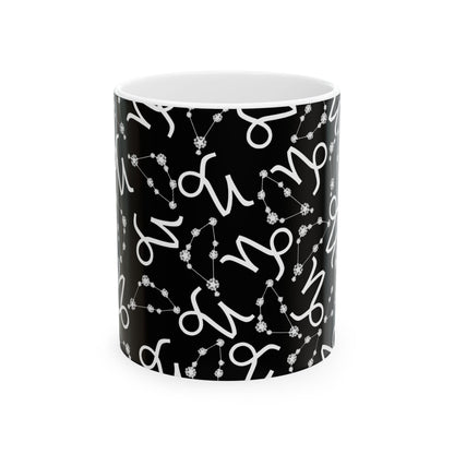 Ceramic Mug, (11oz, 15oz), Ceramic Coffee Mug, Black AOP, Capricorn Zodiac Design