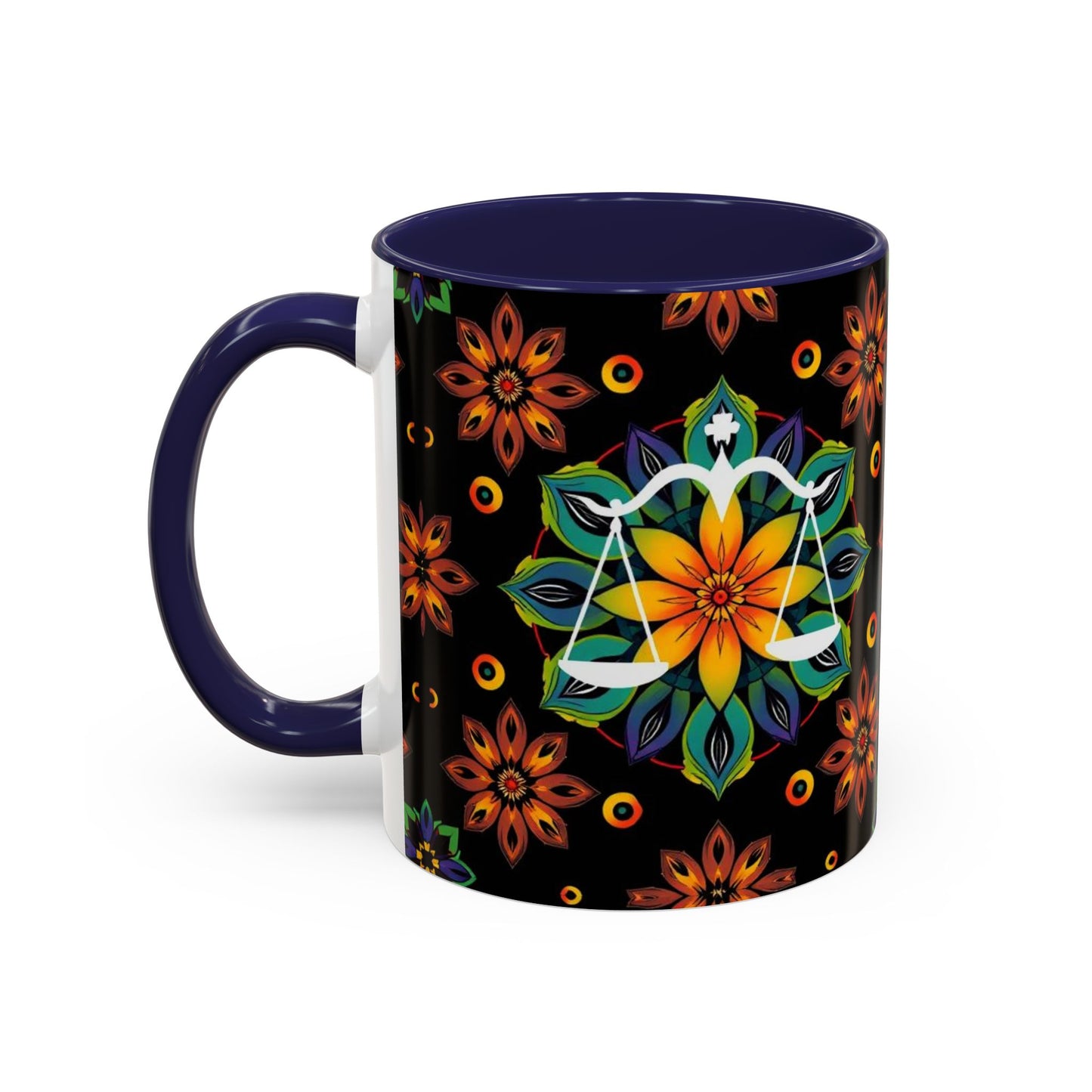 Accent Coffee Mug, Libra, Zodiac v4, Flower Pattern, (11, 15oz)