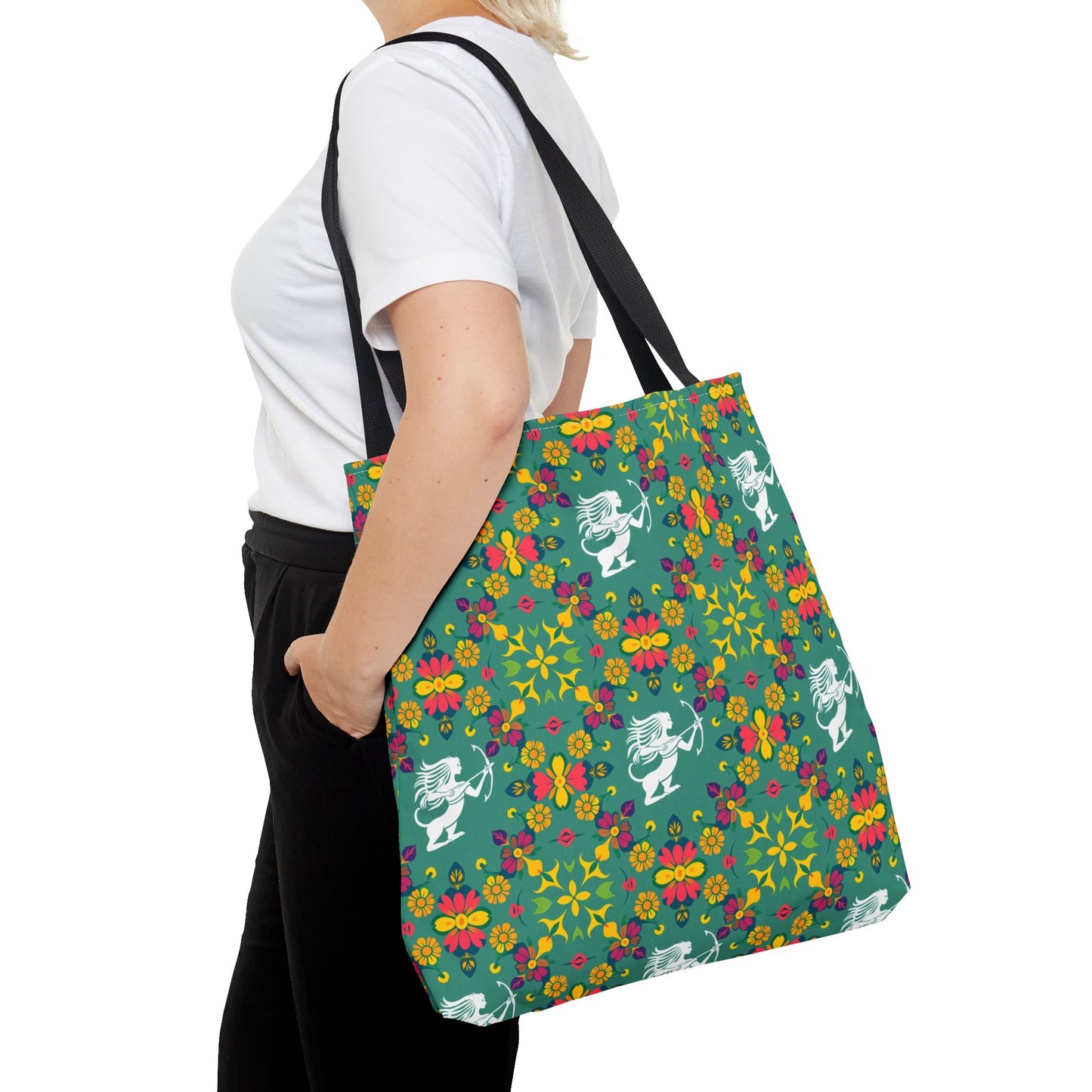 Tote Bag, (AOP), Sagittarius, Zodiac v6, Flower Pattern