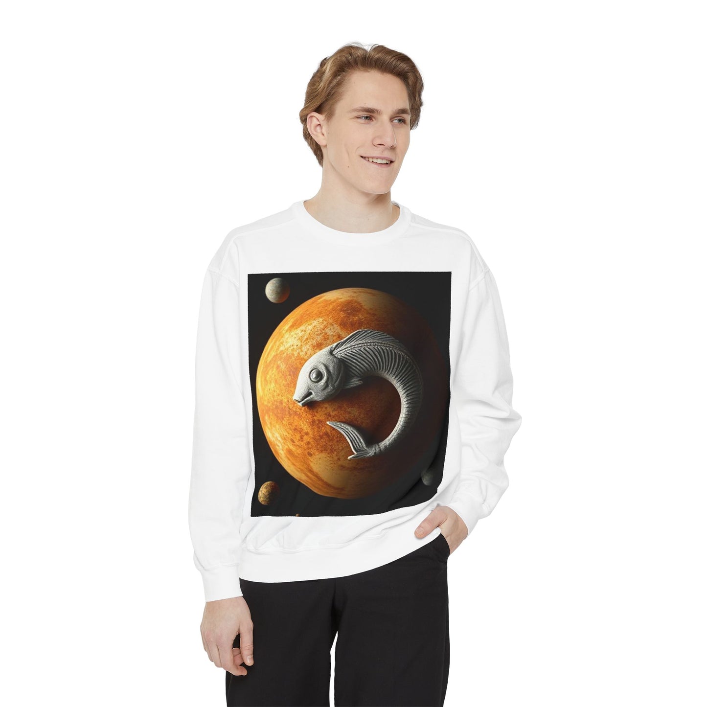 Garment-Dyed Sweatshirt, Unisex, Space Animal Design, Pisces