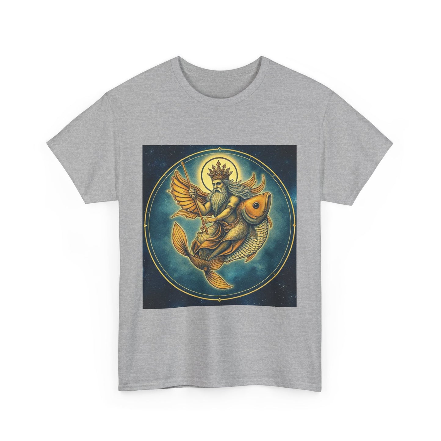 Unisex Heavy Cotton T-Shirt, Pisces King. Zodiac Design