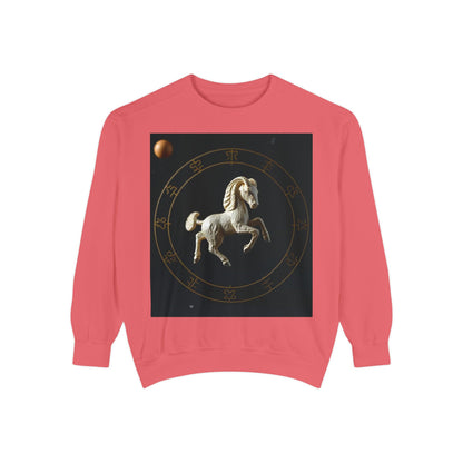 Garment-Dyed Sweatshirt, Unisex, Space Animal Design, Capricorn