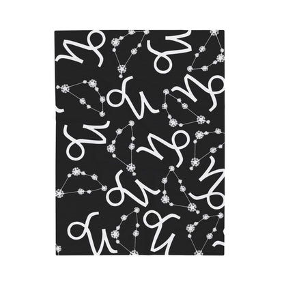 Velveteen Plush Blanket, Capricorn Zodiac Sign, Constellation & Symbol, Black, 100% polyester