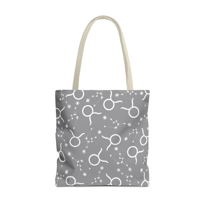 Tote Bag, Taurus Zodiac Sign, AOP, (Grey, White)