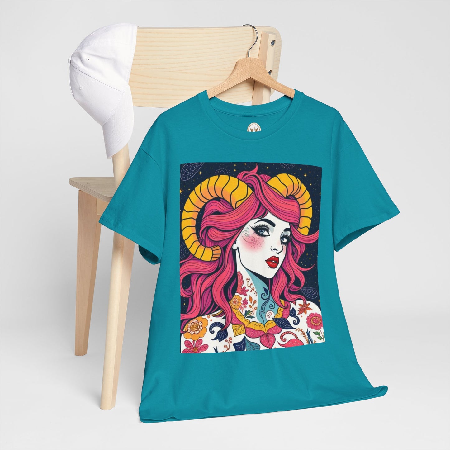 Unisex Heavy Cotton T-Shirt, Aries, Zodiac v2, Sexy Art