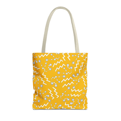 Tote Bag, Aquarius Zodiac Sign, AOP, (Yellow, White)