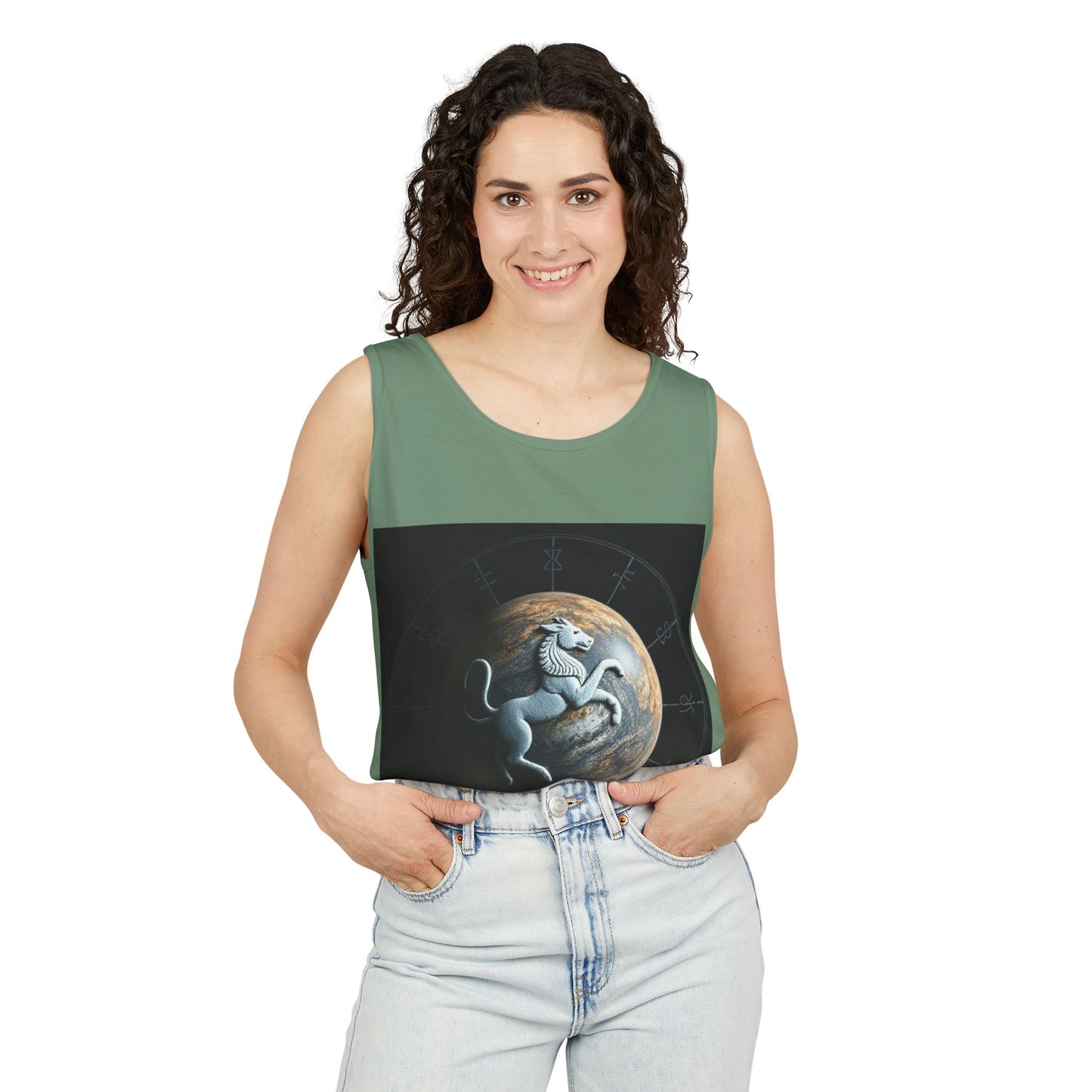 Unisex Garment-Dyed, Tank Top, Aquarius Design, Planet Animal, 100% Ringspun US cotton