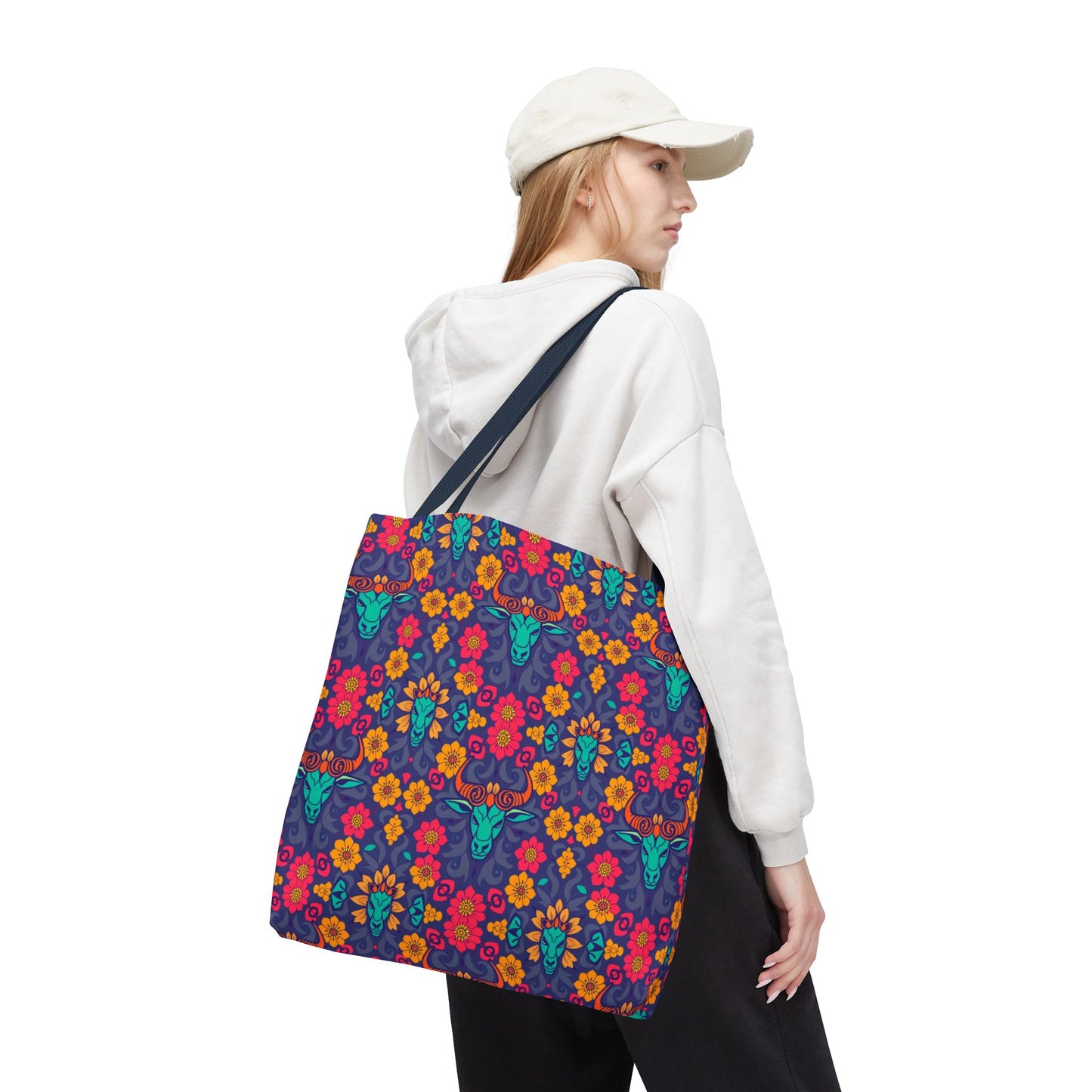 Tote Bag, (AOP), Taurus, Zodiac v1, Flower Pattern