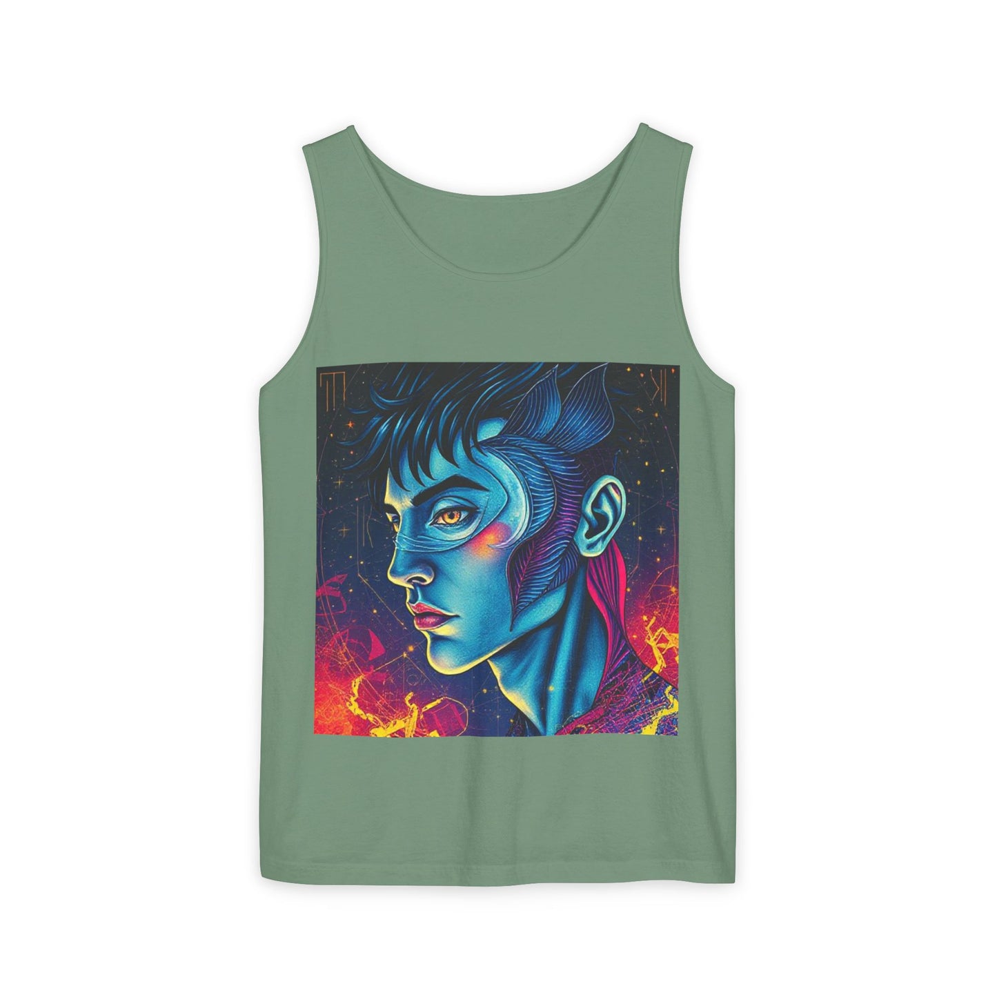 Unisex Garment-Dyed, Tank Top, Pisces Design, Pop Art v1, 100% US cotton