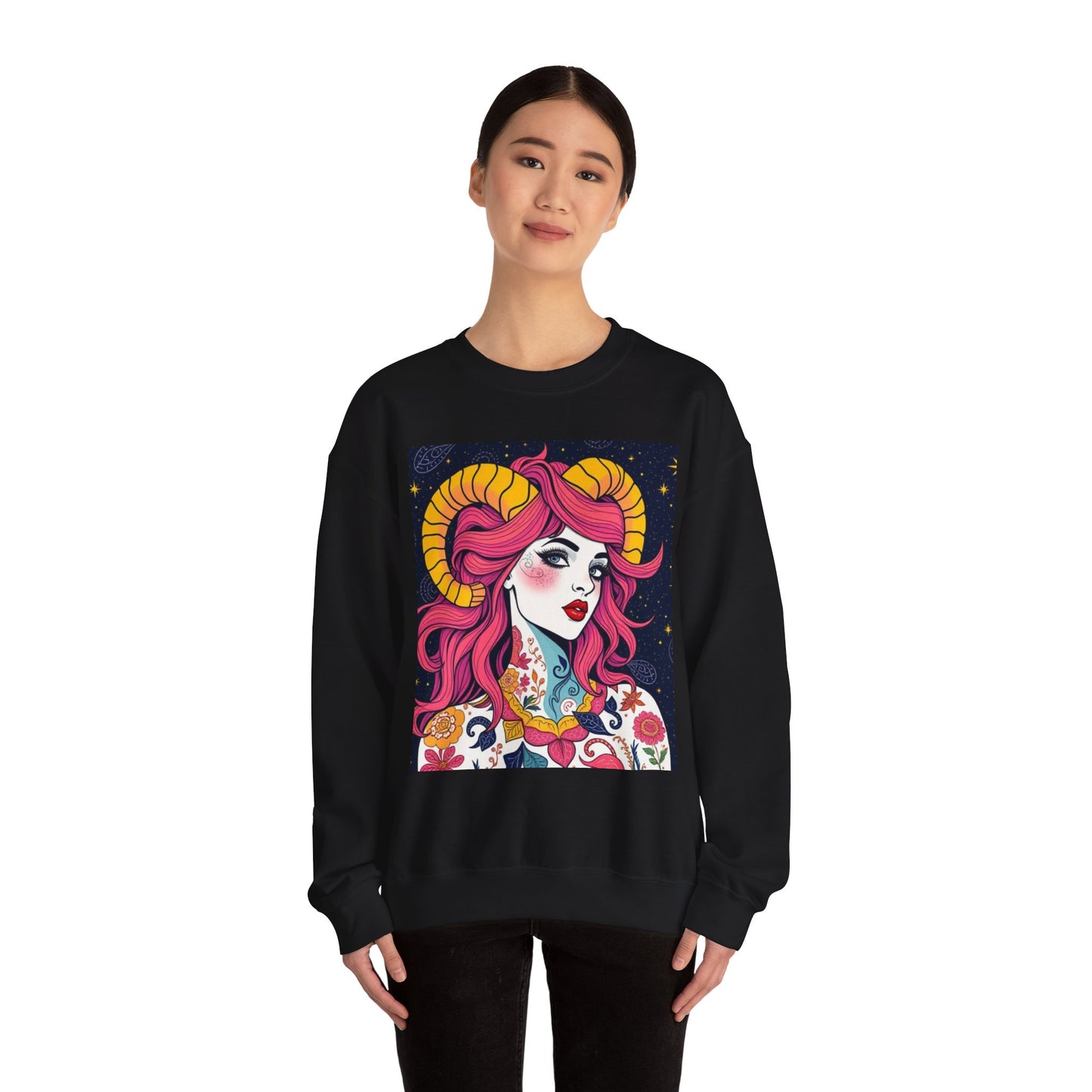 Unisex Heavy Blend™ Crewneck Sweatshirt, Aries, Zodiac, Sexy Pattern