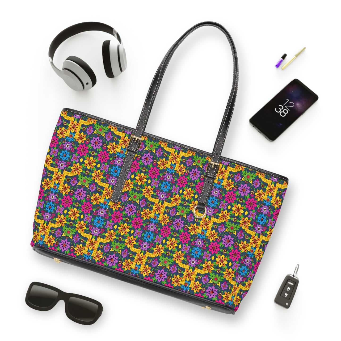 Leather Shoulder Bag, Gemini, Zodiac, Flower Pattern
