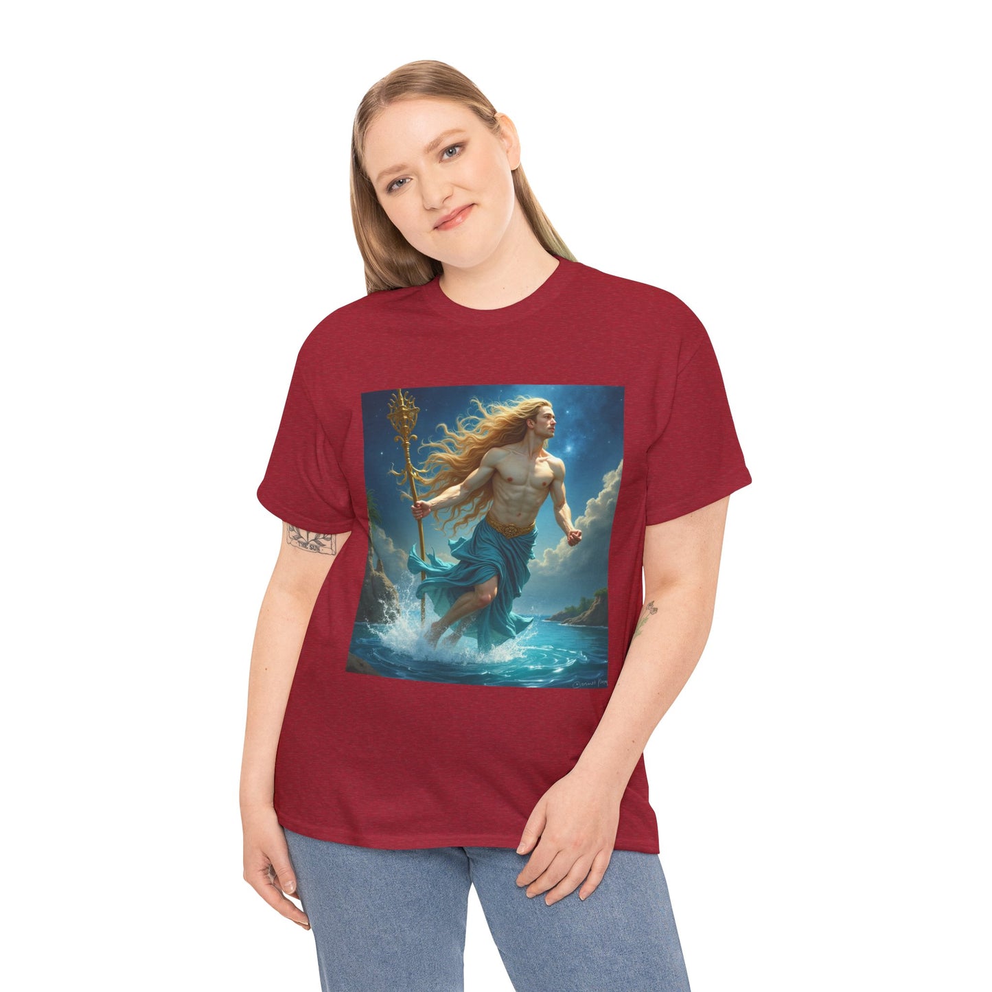 Unisex Heavy Cotton T-Shirt, Aquarius God 4v, Zodiac Design