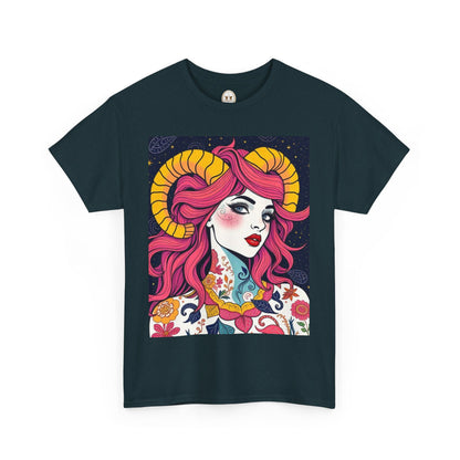 Unisex Heavy Cotton T-Shirt, Aries, Zodiac v2, Sexy Art
