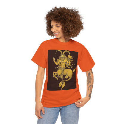 Unisex Heavy Cotton T-Shirt, Capricorn God, Zodiac Design