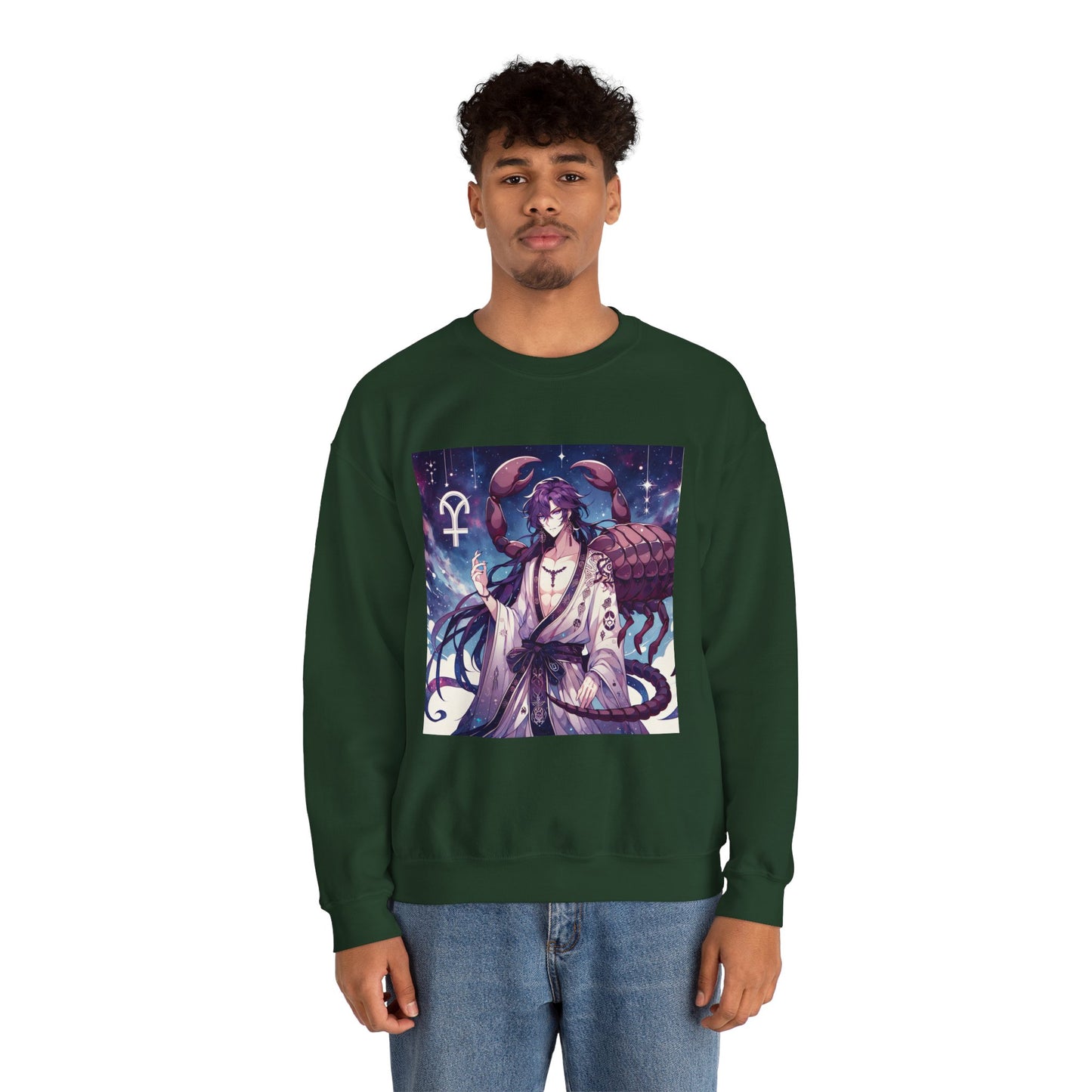 Unisex Heavy Blend™ Crewneck Sweatshirt, Scorpio Zodiac Design, purple scorpion anime