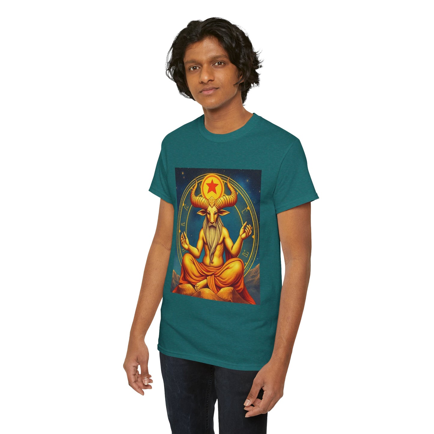 Unisex Heavy Cotton T-Shirt, Meditating Bull, Taurus Zodiac Design