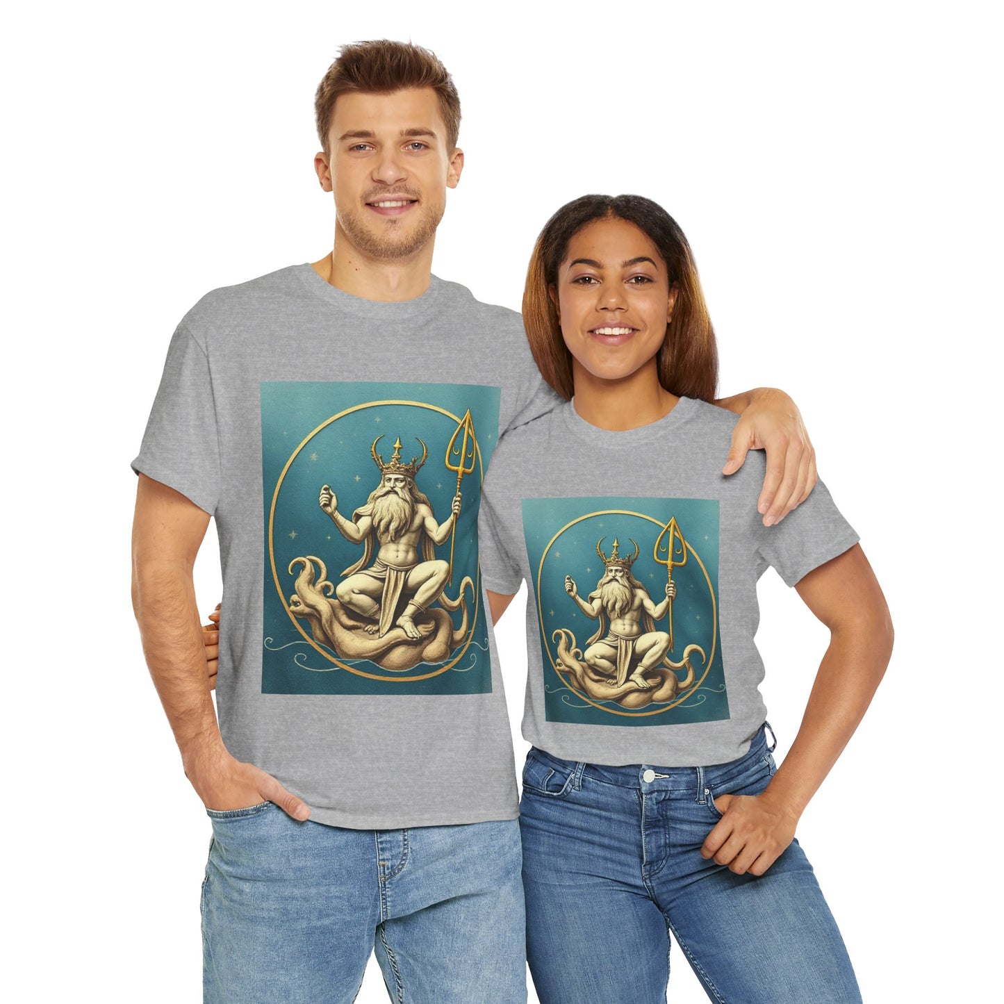 Unisex Heavy Cotton T-Shirt, Aquarius God 2v, Zodiac Design