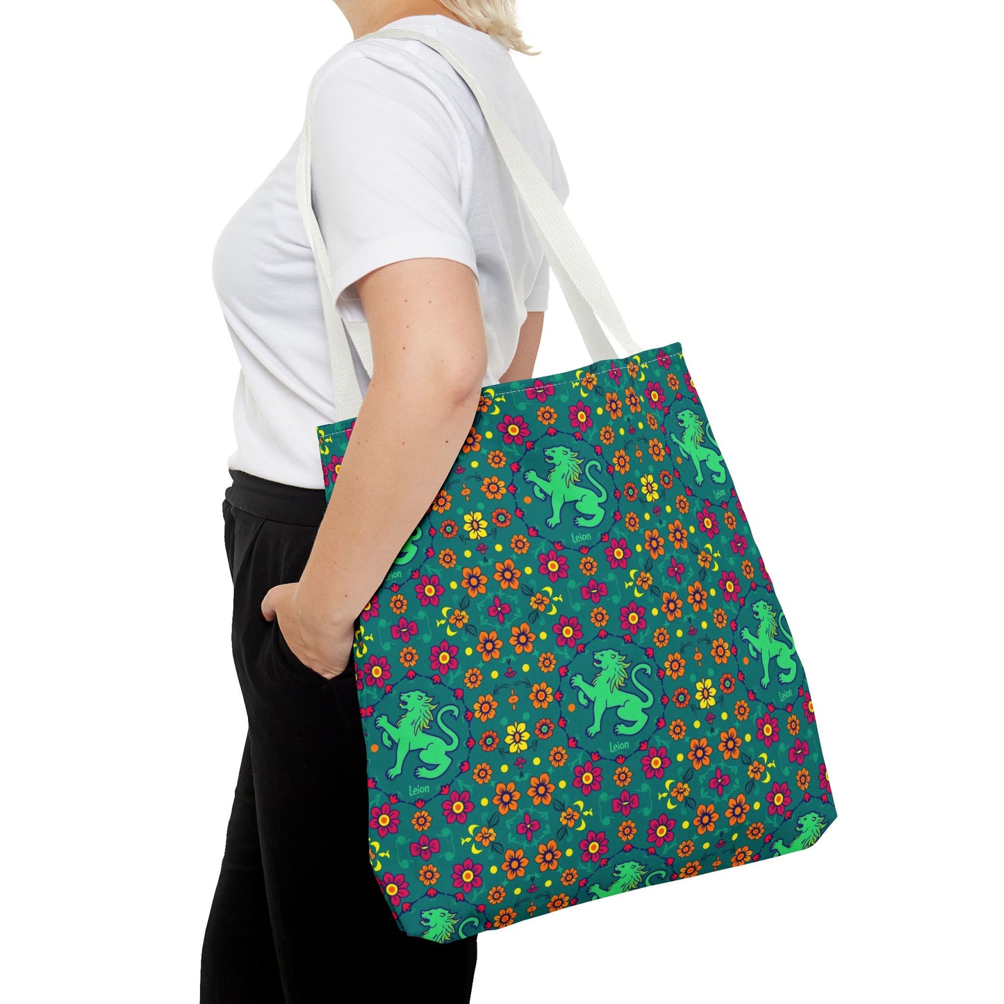 Tote Bag (AOP), Leo, Zodiac v1, Flower Pattern