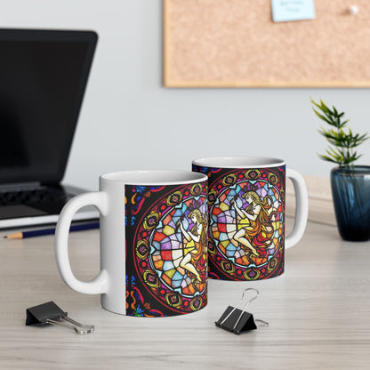 Ceramic Mug, (11oz, 15oz), Ceramic Coffee Mug, AOP, Glass Design, Virgo Zodiac