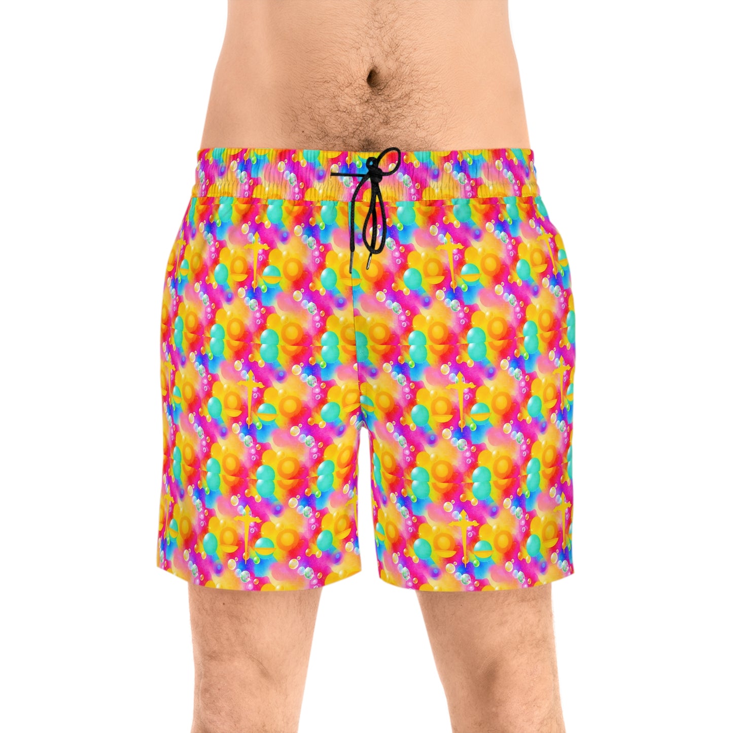 Men's Mid-Length Swim Shorts, (AOP), Libra, Zodiac v2, Bubble Pattern