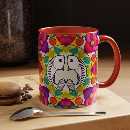 Accent Coffee Mug, Pisces, Zodiac v4, Flower Pattern, (11, 15oz)