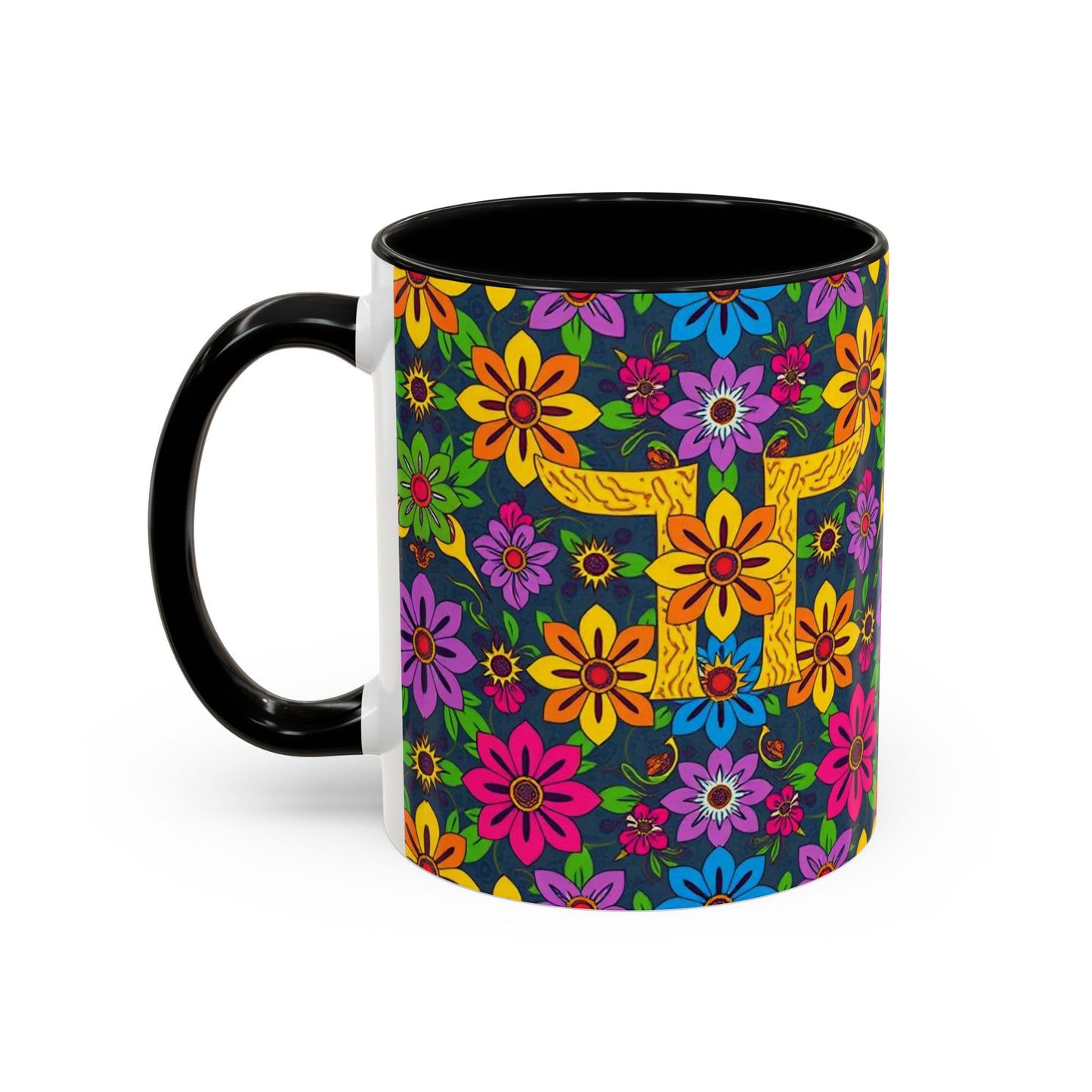 Accent Coffee Mug, Gemini, Zodiac v3, Flower Pattern, (11, 15oz)