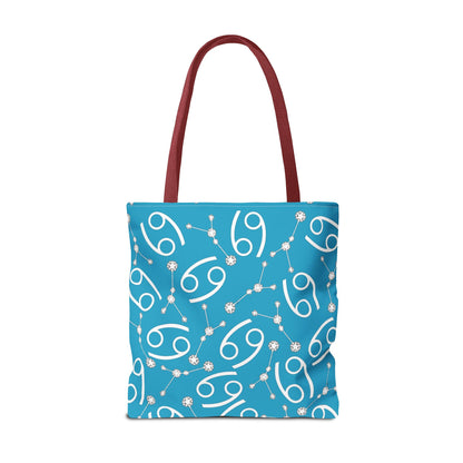 Tote Bag, Cancer Zodiac Sign, AOP, (Turquoise, White)