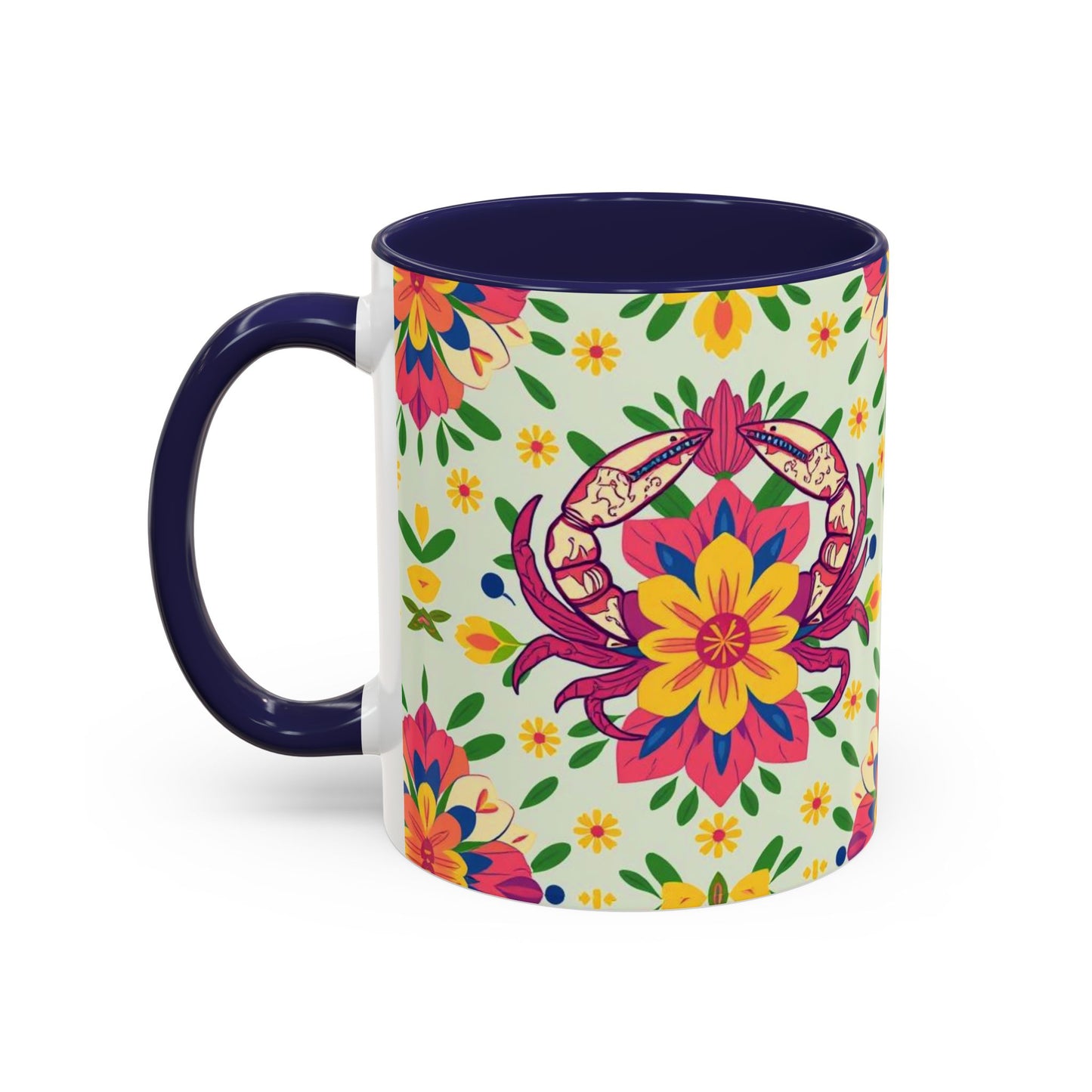 Accent Coffee Mug, Cancer, Zodiac v3, Flower Pattern, (11, 15oz)