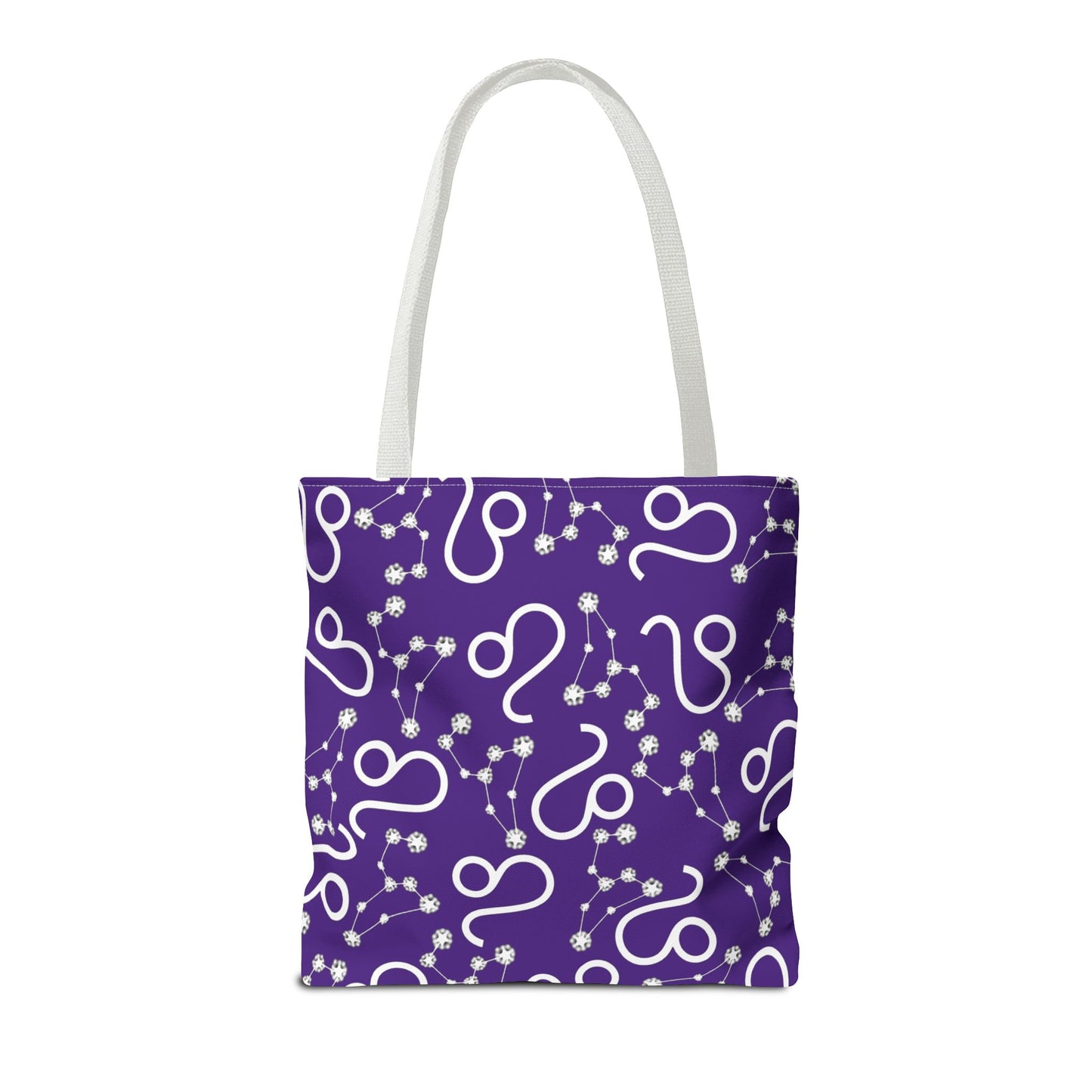 Tote Bag, Leo Zodiac Sign, AOP, (Purple, White)