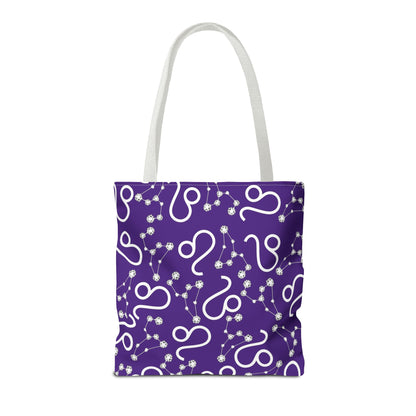 Tote Bag, Leo Zodiac Sign, AOP, (Purple, White)
