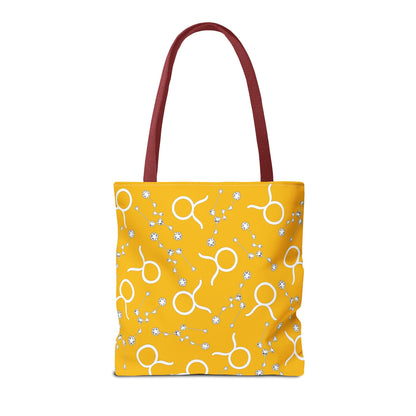 Tote Bag, Taurus Zodiac Sign, AOP, (Yellow, White)