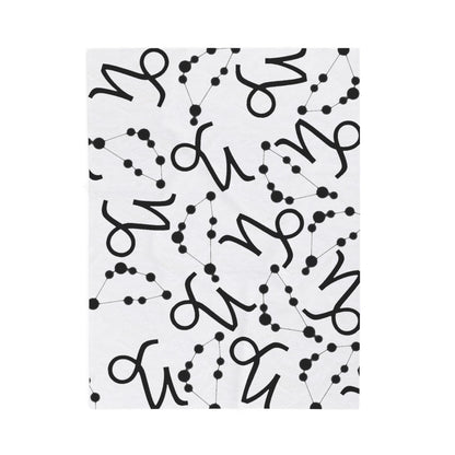 Velveteen Plush Blanket, Capricorn Zodiac Sign, Constellation & Symbol, White, 100% polyester