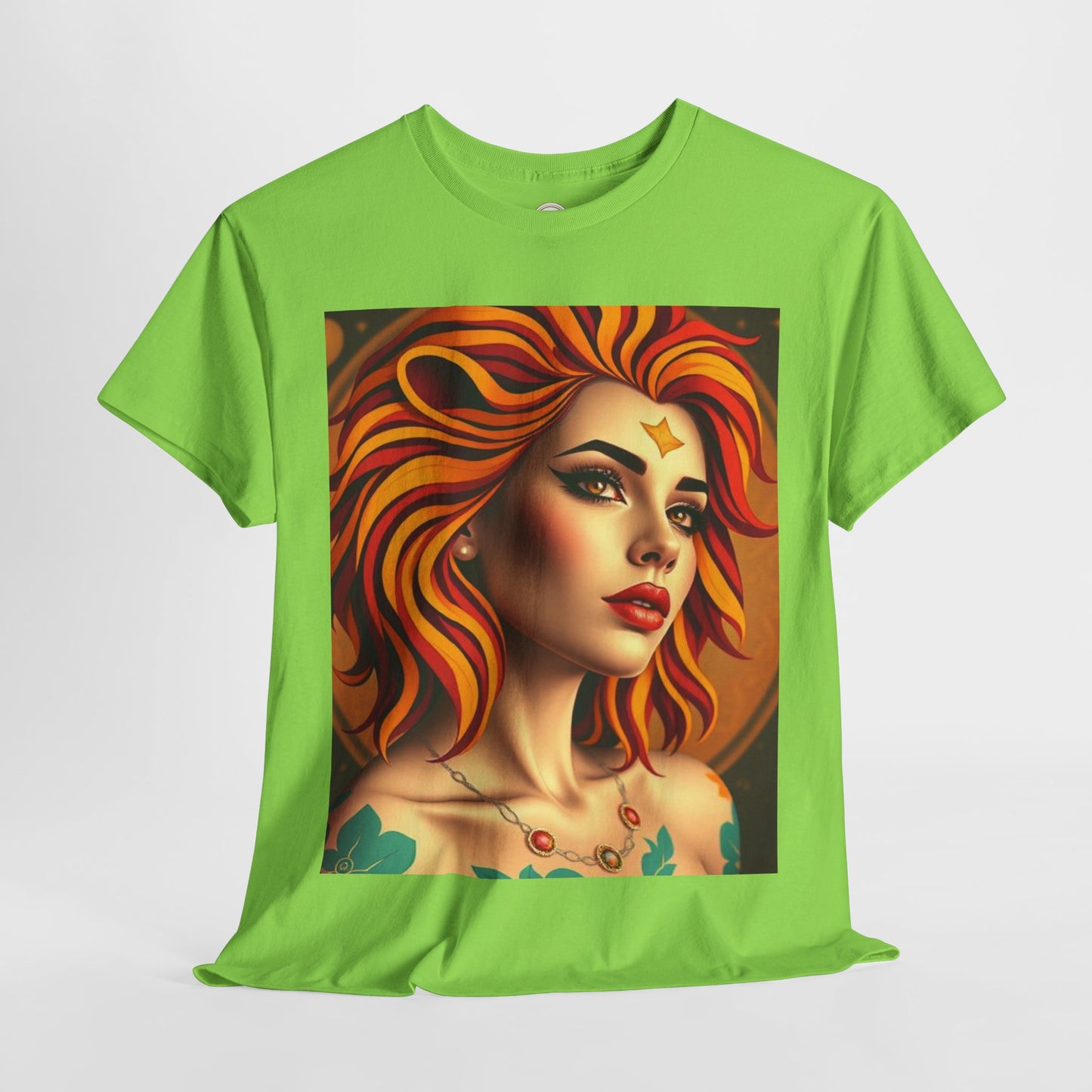Unisex Heavy Cotton T-Shirt, Leo, Zodiac v3, Sexy Art