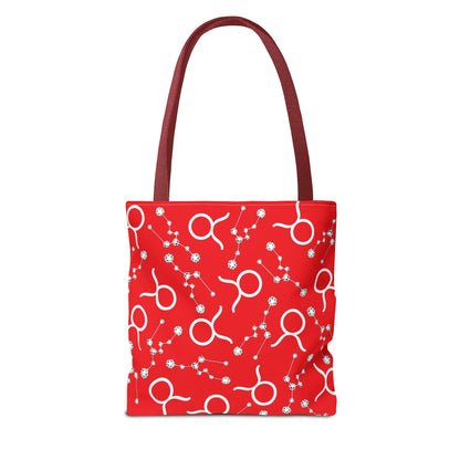 Tote Bag, Taurus Zodiac Sign, AOP, (Red, White)