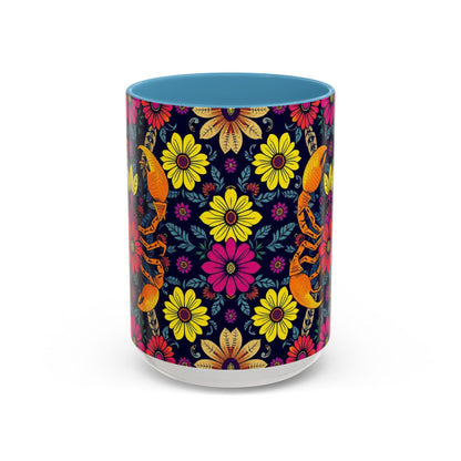 Accent Coffee Mug, Scorpio, Zodiac v3. Flower Pattern, (11, 15oz)