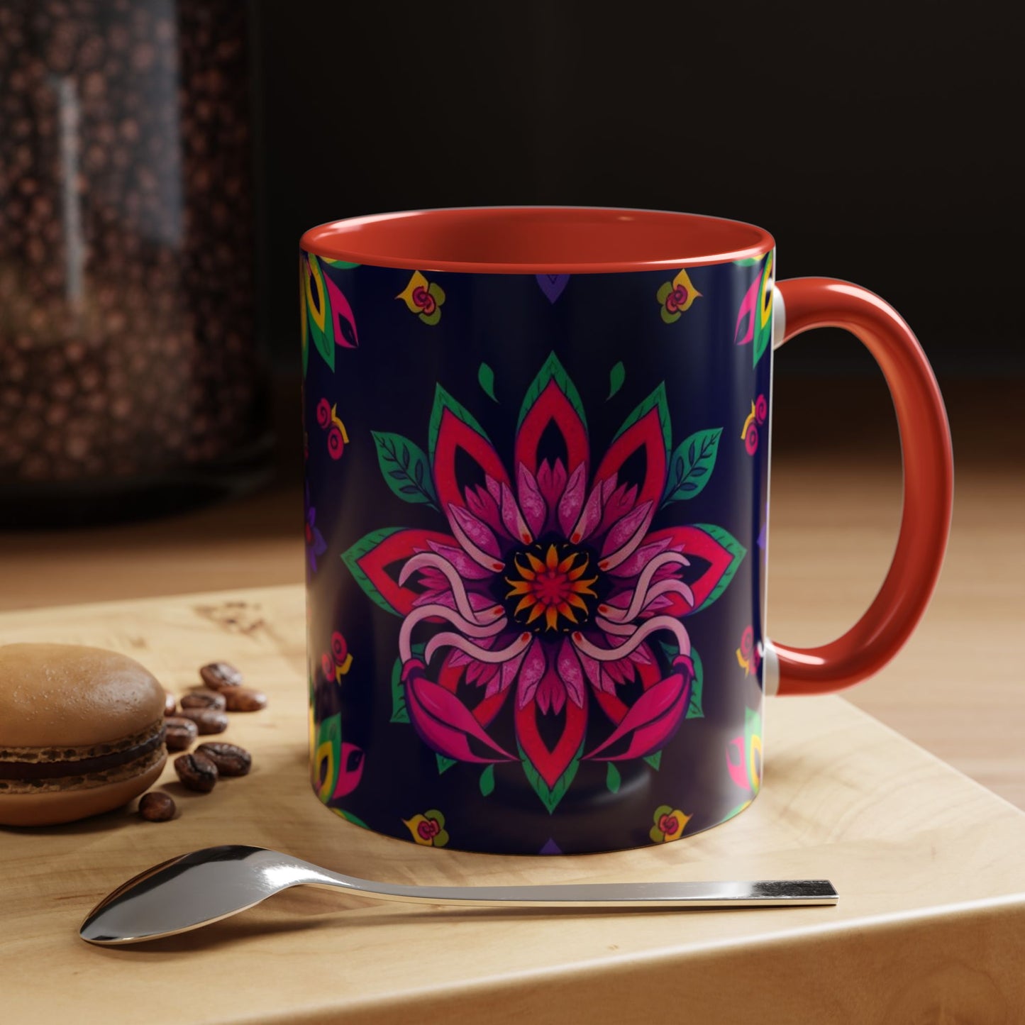 Accent Coffee Mug, Scorpio, Zodiac v4. Flower Pattern, (11, 15oz)