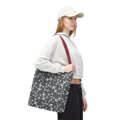 Tote Bag, Sagittarius Zodiac Sign, AOP, (Grey, White Print)