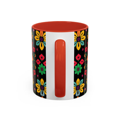 Accent Coffee Mug, Aries, Zodiac v3, Flower Pattern, (11, 15oz)