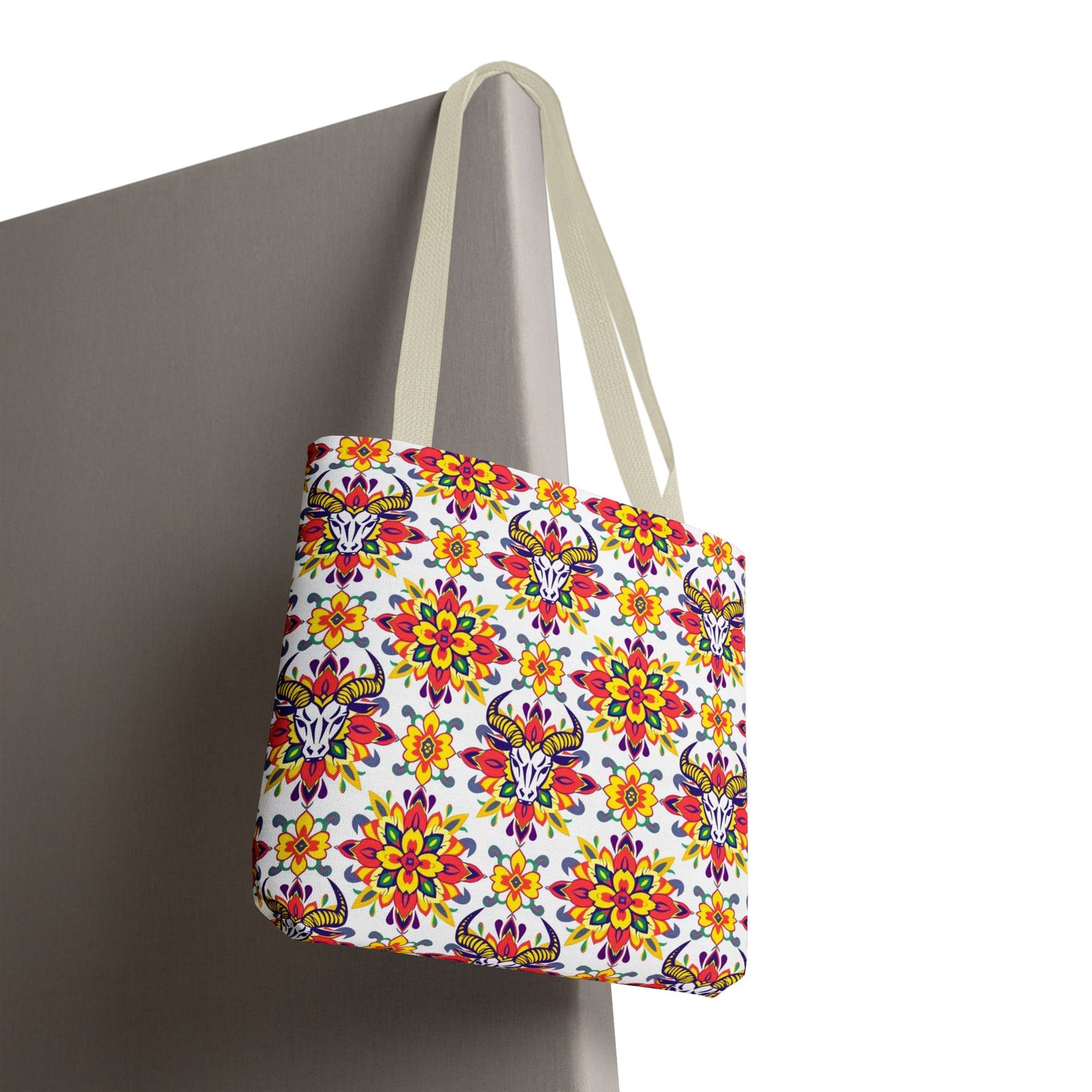 Tote Bag, (AOP), Taurus, Zodiac v2, Flower Pattern