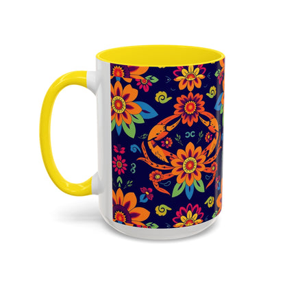 Accent Coffee Mug, Cancer, Zodiac, Flower Pattern, (11, 15oz)