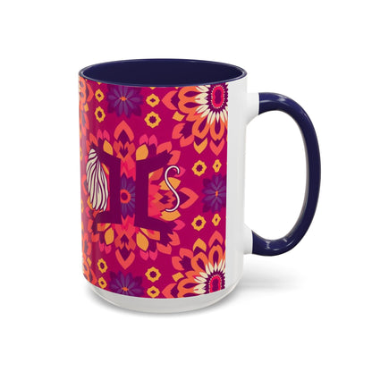 Accent Coffee Mug, Gemini, Zodiac v1, Flower Pattern, (11, 15oz)