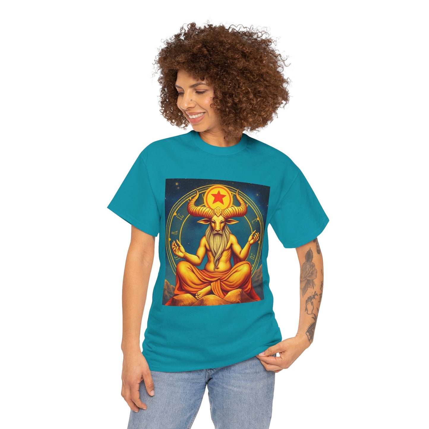 Unisex Heavy Cotton T-Shirt, Meditating Bull, Taurus Zodiac Design