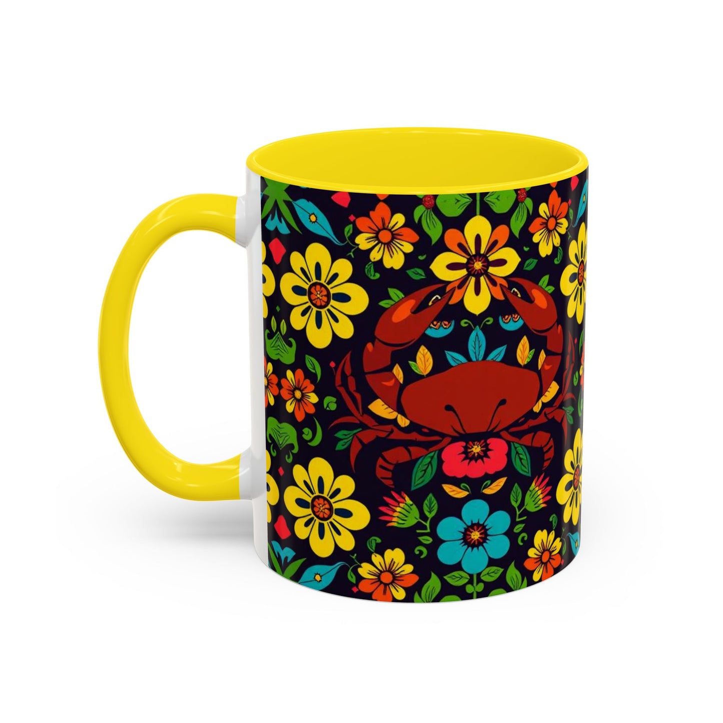 Accent Coffee Mug, Cancer, Zodiac v2, Flower Pattern, (11, 15oz)
