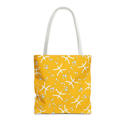 Tote Bag, Pisces Zodiac Sign, AOP, (Yellow, White)