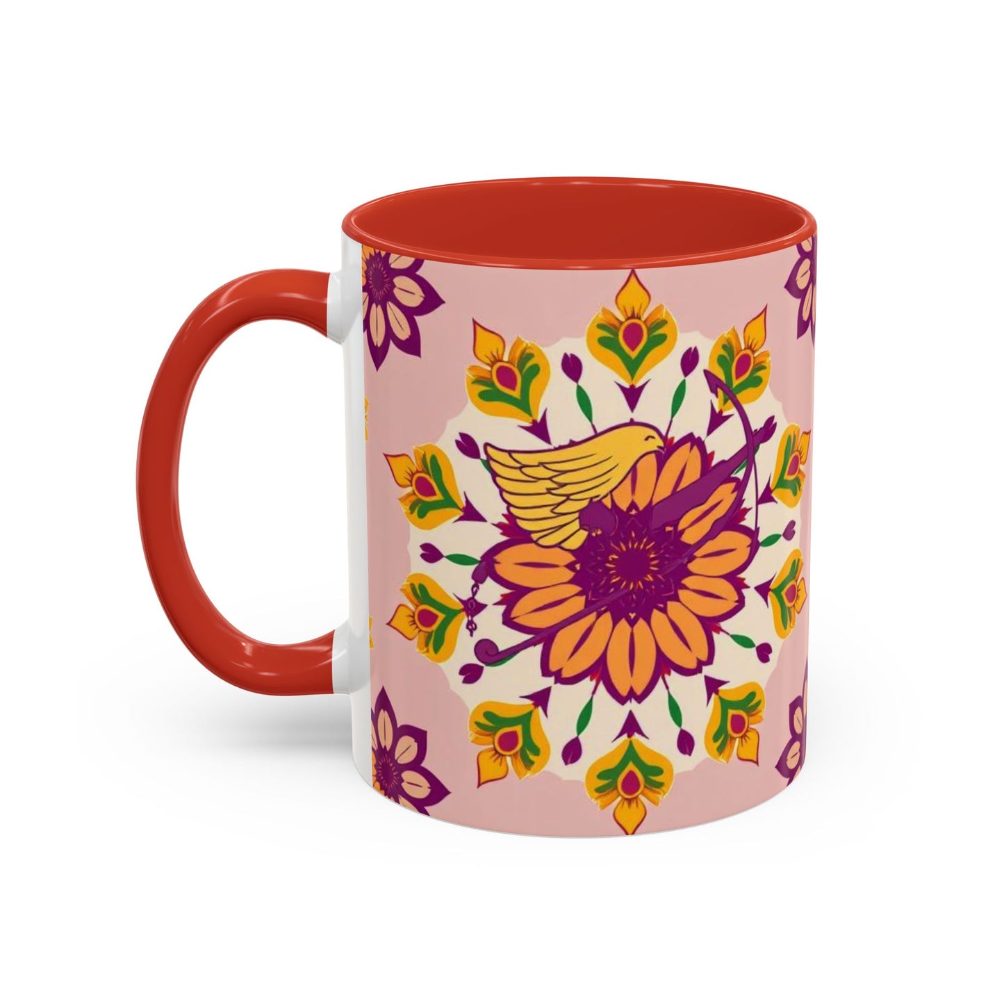 Accent Coffee Mug, Sagittarius, Zodiac v4. Flower Pattern, (11, 15oz)