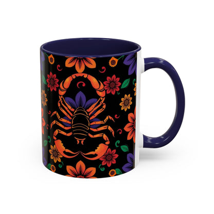 Accent Coffee Mug, Scorpio, Zodiac. Flower Pattern, (11, 15oz)