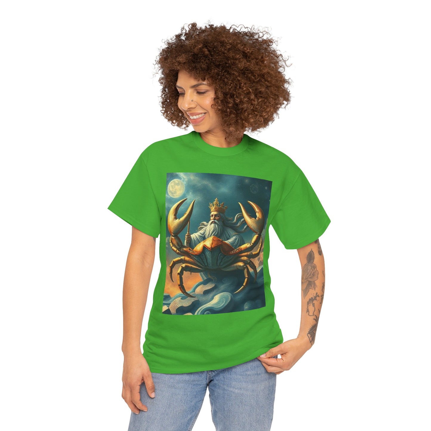 Unisex Heavy Cotton T-Shirt, Crustacean King, Cancer Zodiac Design