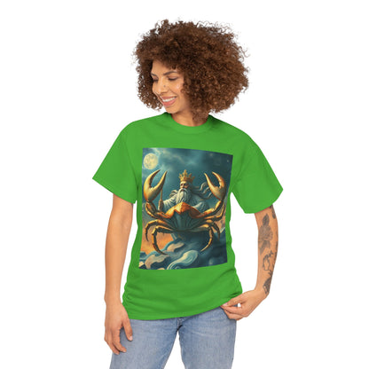 Unisex Heavy Cotton T-Shirt, Crustacean King, Cancer Zodiac Design